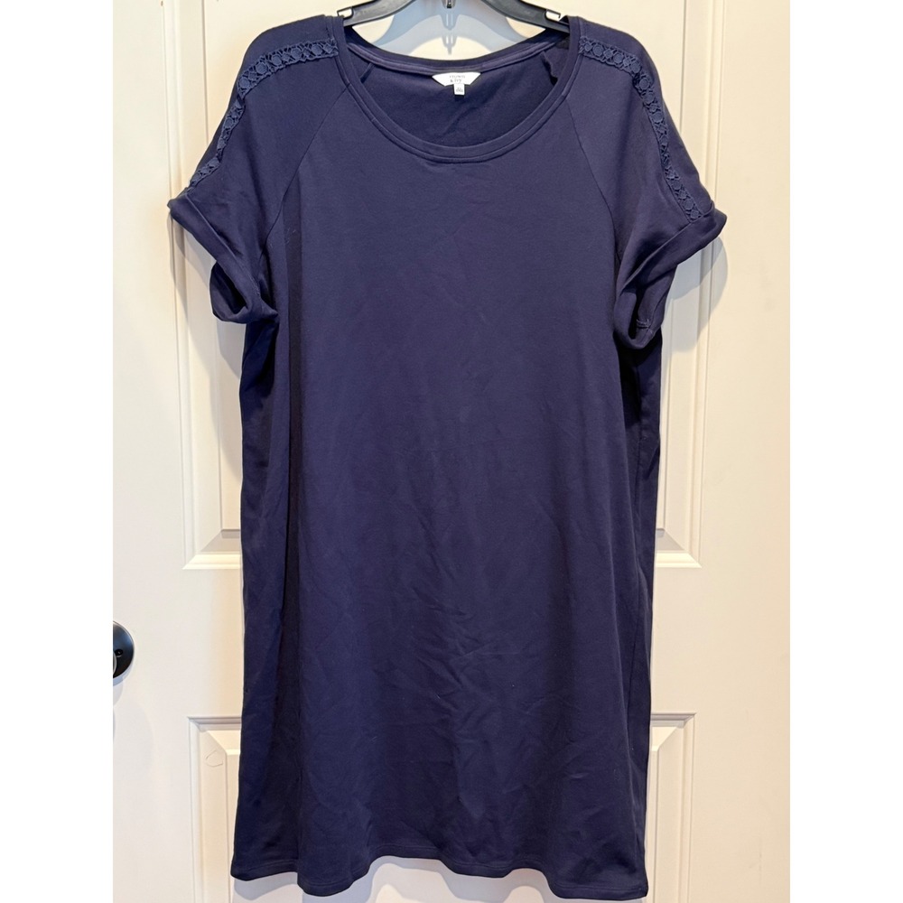 Crown & Ivy Navy Blue Crochet Trim Raglan Sleeve T-Shirt Dress XL